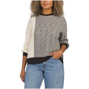 EDINBURGH KNITS Pima Cotton Color Block Cable Knit Shaker Crew Neck Sweater